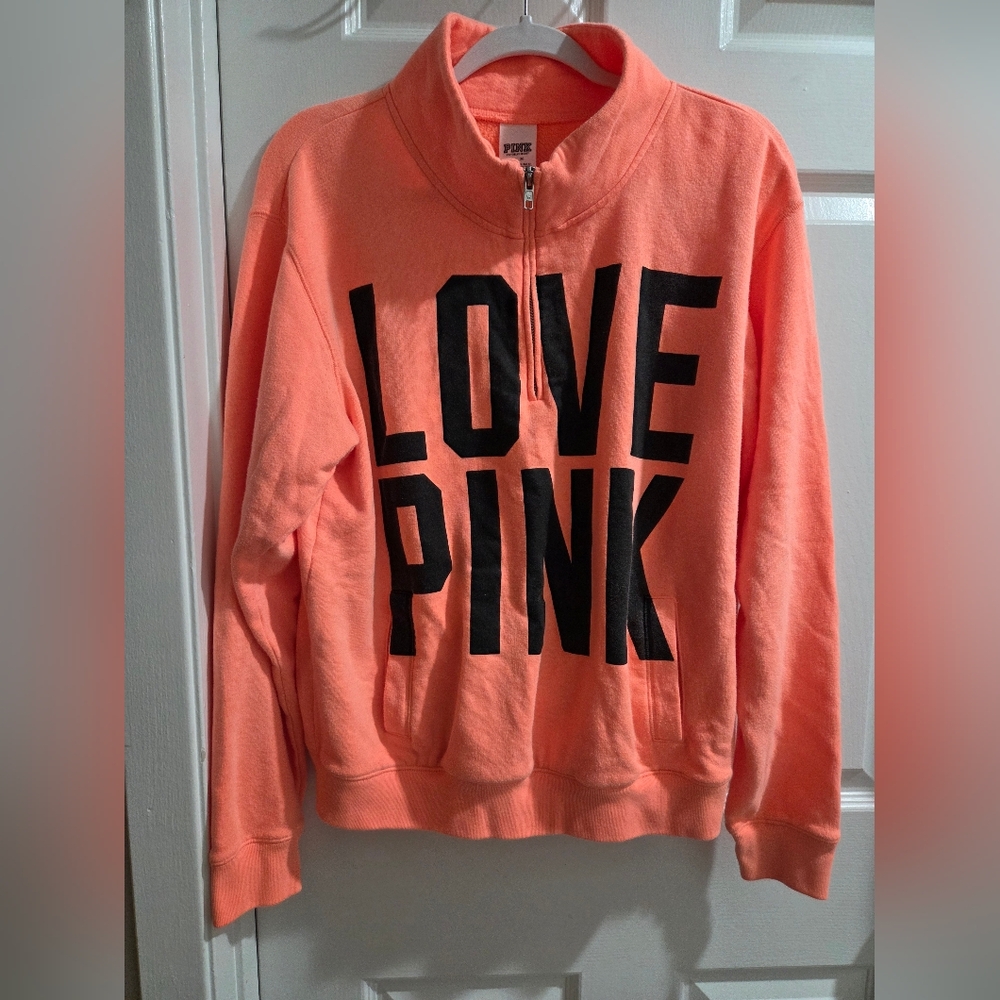 Victoria's Secret Pink Coral Quarter Zip Pullover Sweatshirt